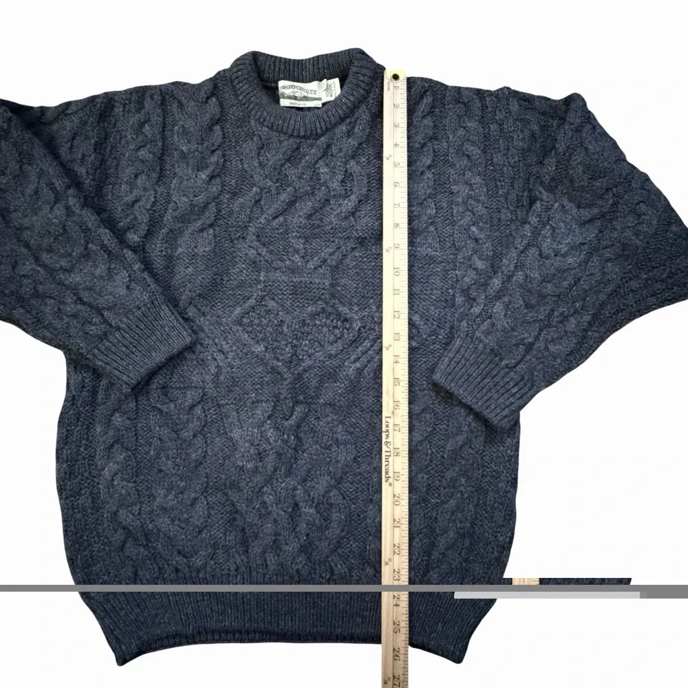 Vintage Aran Crafts Womens 100% Wool Sweater S Navy Cable Knit Ireland Fisherman